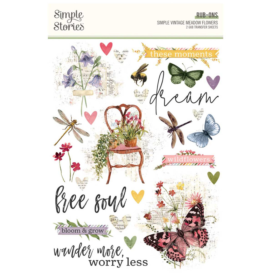 Simple stories rub ons vintage meadow flowers